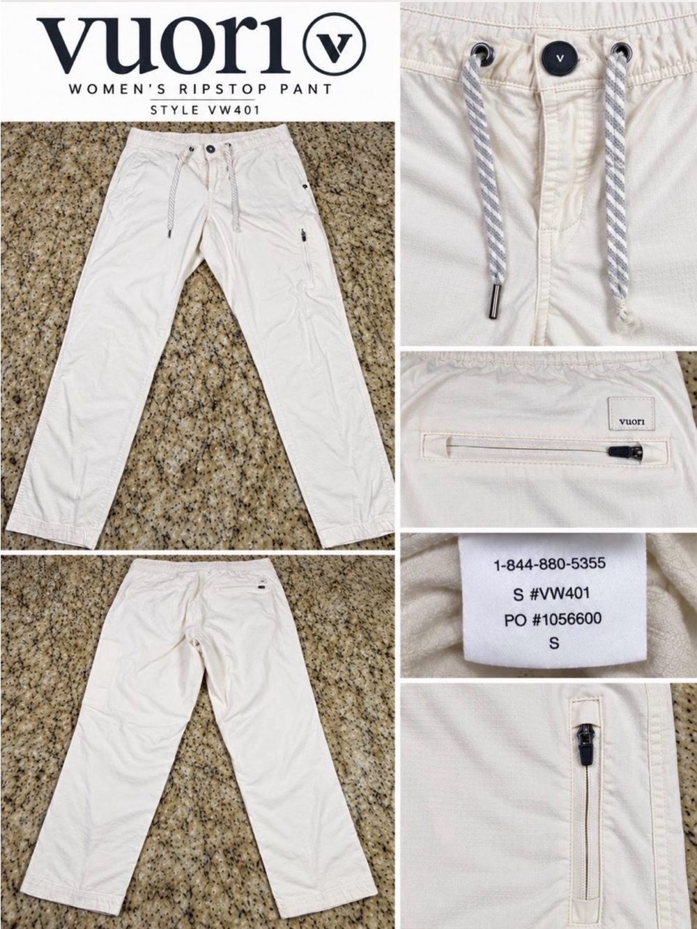 Vuori Women's Ripstop Pant (VW401) Mid-rise Outdoor Organic Cotton Small Cream